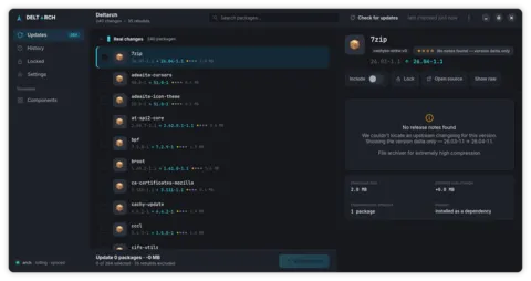 Pending updates list with changelog summaries
