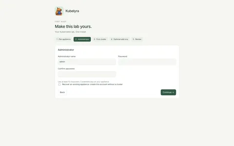 First-boot administrator account setup