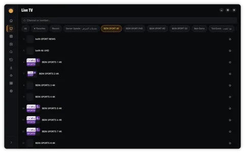 Live TV channel list with the player